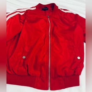 New Look Red BomberJacket, Stripes Athletic size youth XL or woman small